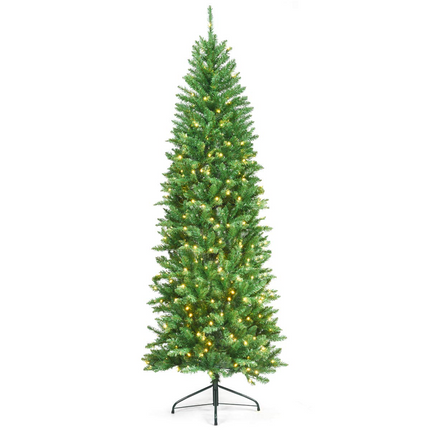 Dreamade 6ft Pre-lit Artificial Christmas Tree, Hinged Fir Pencil Christmas Tree with 250 LED Lights - DreamadeUS