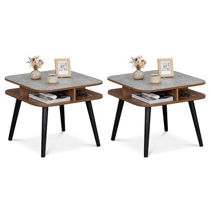 Dreamade 2-Tier Faux Marble End Table Set of 1/2