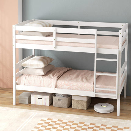 Dreamade Bunk Bed, Solid Wood Detachable Bed Frame with High Guardrails & Integrated Ladder