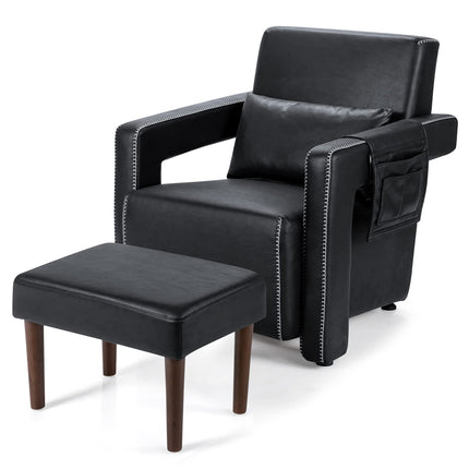 Dreamade Modern Accent Chair with Ottoman, Soft Berber Fleece Armchair Single Sofa and Footstool Set w/Waist Pillow