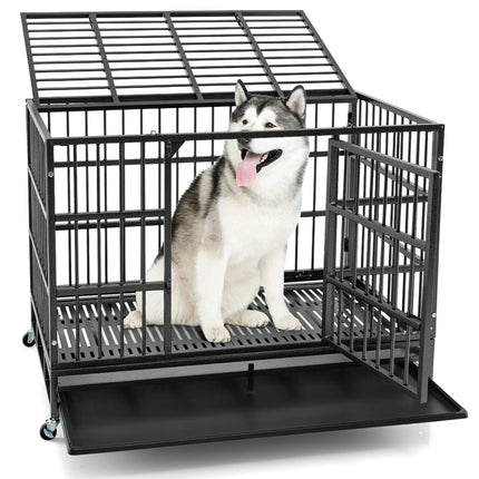 Dreamade Heavy Duty Dog Crate, Escape Proof Metal Dog Cage with Double Door
