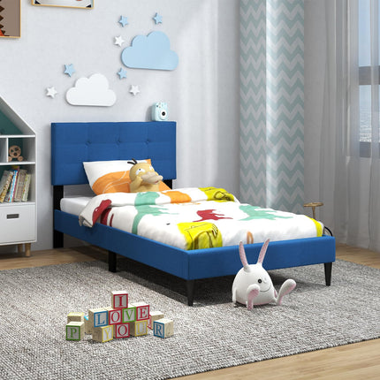 Dreamade Queen/Twin Size Platform Bed Frame with Button Tufted Headboard and Wooden Slats