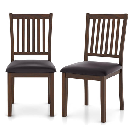 Dreamade Wooden Dining Chairs Set, Upholstered Kitchen Chairs w/Slat Back, Wear-Resistant PVC Leather