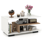 Dreamade Coffee Table with Storage, Modern Rectangular Accent Table with L-shaped Middle Shelf