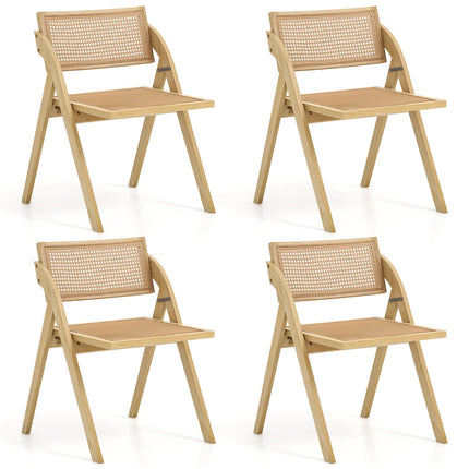 Dreamade Folding Dining Chairs Set, Wooden Folding Chair with Rattan Backrest & Seat