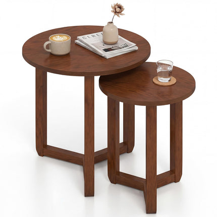 Dreamade Farmhouse Round Nesting Coffee Table Set of 2 Wood Nesting End Tables