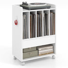 Dreamade Record Player Stand, Rolling Turntable Stand with Drawer, Hook & Lockable Wheels
