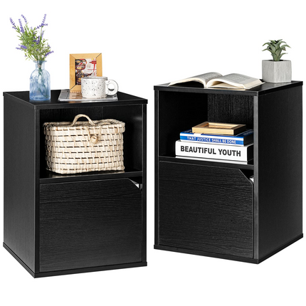 Dreamade Set of 2 Nightstands, End Table Bedside Table w/Storage Cabinet and Open Shelf