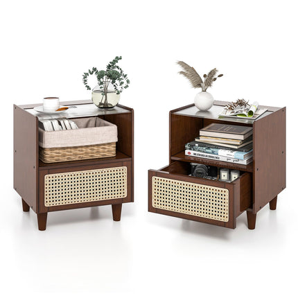 Dreamade Rattan Nightstand with Drawer