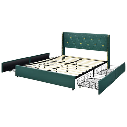 Dreamade Queen/Full Size Upholstered Bed Frame with 4 Drawers