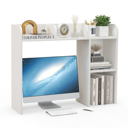 Dreamade Desktop Bookshelf, Wood Desk Hutch Organizer for 27 Inch Computer Monitor