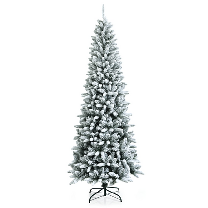 Dreamade Snow Flocked Pencil Christmas Tree, Hinged Artificial Slim Xmas Tree - DreamadeUS