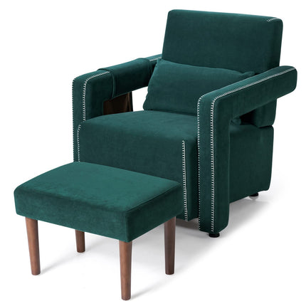 Dreamade Modern Accent Chair with Ottoman, Soft Berber Fleece Armchair Single Sofa and Footstool Set w/Waist Pillow