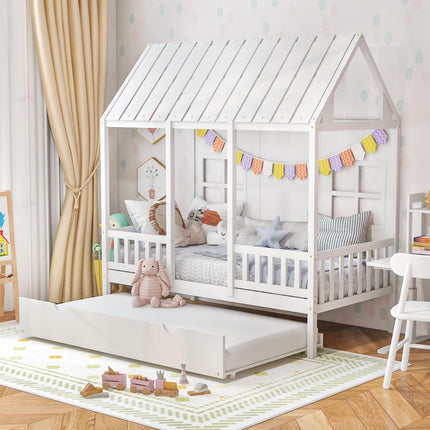 Dreamade Twin House Bed with Trundle
