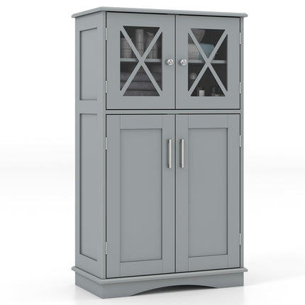 Dreamade Bathroom Floor Storage Cabinet - Linen Floor Cabinet with Doors and Adjustable Shelves