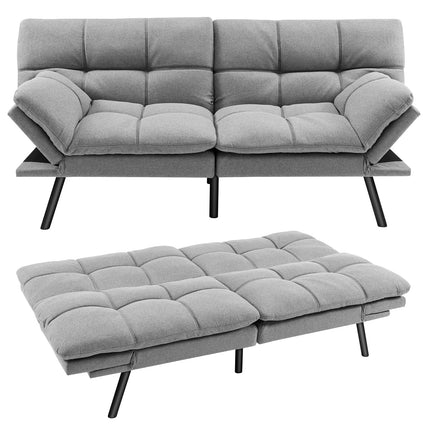 Convertible Memory Foam Futon Couch Sleeper, Grey - Dreamade