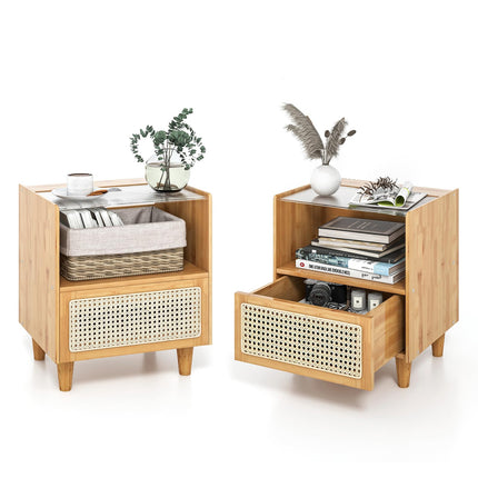 Dreamade Rattan Nightstand with Drawer