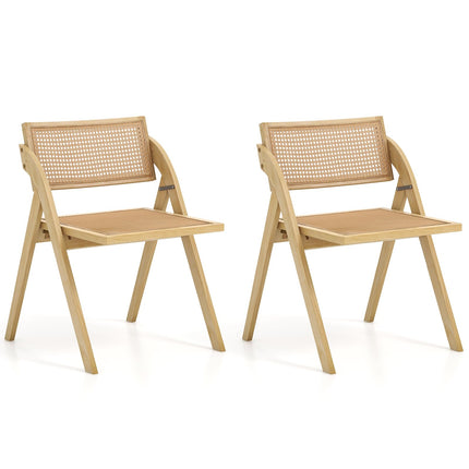Dreamade Folding Dining Chairs Set, Wooden Folding Chair with Rattan Backrest & Seat