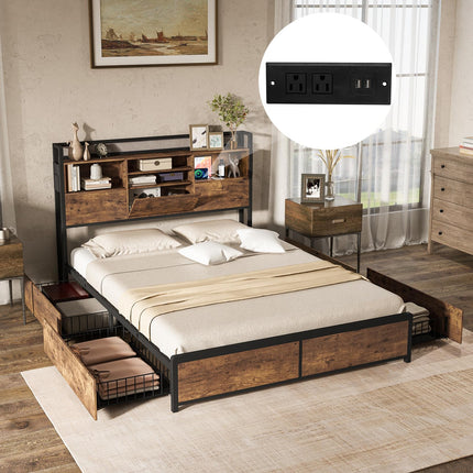 Dreamade Queen/Full Size Bed Frame with Storage Headboard