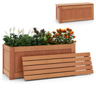 Dreamade 2-in-1 Outdoor Bench, Wood Raised Garden Bed with Open Base, Teak Oil Finish