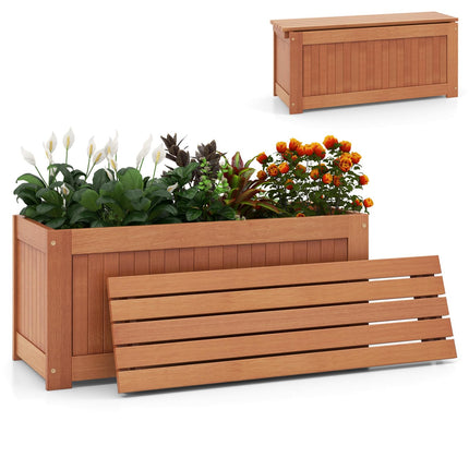 Dreamade 2-in-1 Outdoor Bench, Wood Raised Garden Bed with Open Base, Teak Oil Finish