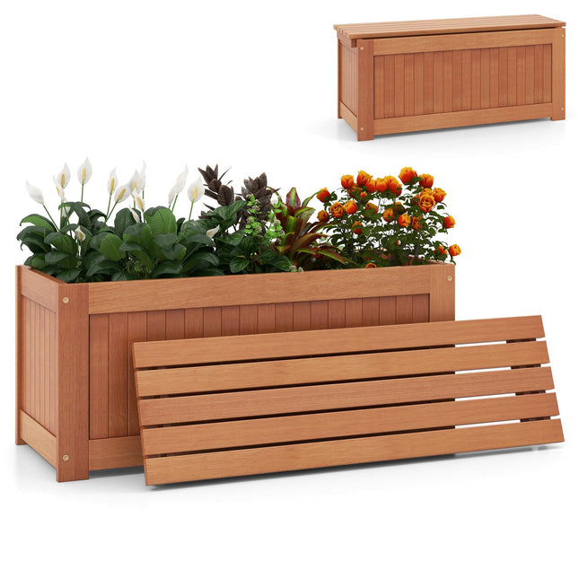 Dreamade 2-in-1 Outdoor Bench, Wood Raised Garden Bed with Open Base, Teak Oil Finish