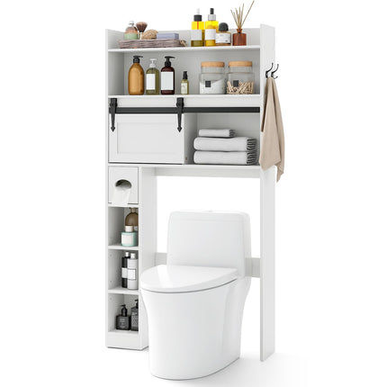 Dreamade Over The Toilet Storage Cabinet, 6-Tier Freestanding above Toilet Rack with Gliding Door