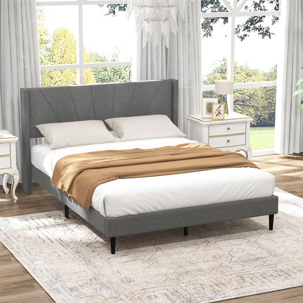 Dreamade Queen/Twin Size Bed Frame, Modern Linen Upholstered Platform Bed with Wingback Headboard