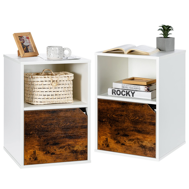 Dreamade Set of 2 Nightstands, End Table Bedside Table w/Storage Cabinet and Open Shelf