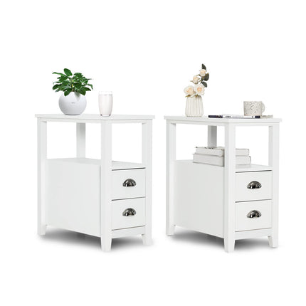 Dreamade End Table Wooden W/ 2 Drawers and Shelf Space-Saving Rectangular Bedside Table