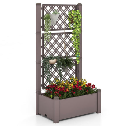 Dreamade Raised Garden Bed with Trellis 59”, Self-Watering Planter Box with Water Level Indicator & Removable Space Dividers