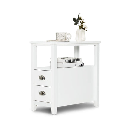 Dreamade End Table Wooden W/ 2 Drawers and Shelf Space-Saving Rectangular Bedside Table