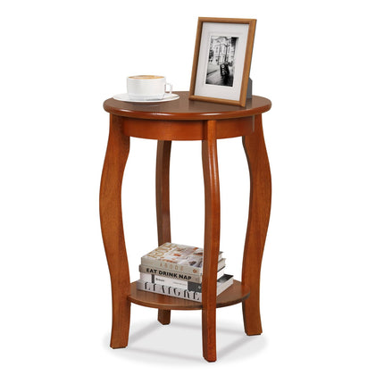 Dreamade 2-Tier End Table, Narrow Tiered Telephone Table with Storage Shelf, Solid Wood Legs