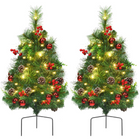 Dreamade Set of 2 Pathway Christmas Trees, 2FT Pre-Lit Artificial Xmas Trees - DreamadeUS