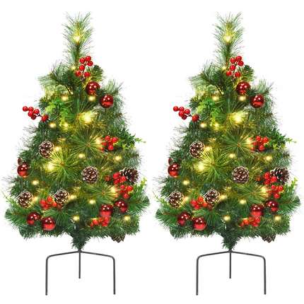 Dreamade Set of 2 Pathway Christmas Trees, 2FT Pre-Lit Artificial Xmas Trees - DreamadeUS