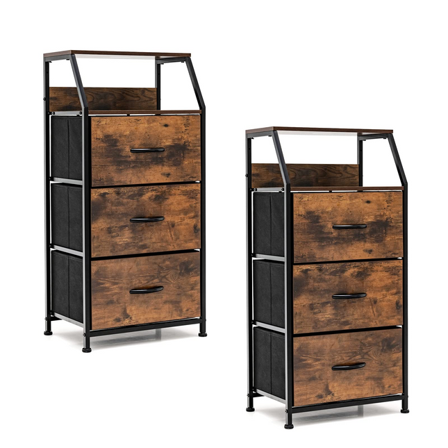 Dreamade 3 Drawers Dresser, Storage Tower w/ 3 Foldable Fabric Drawers & Open Shelves