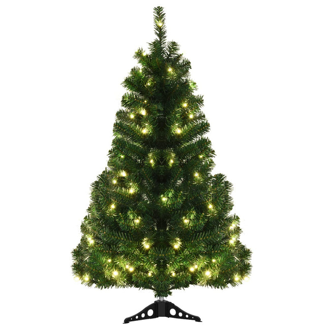 4ft Pre-Lit Christmas Tree, Artificial PVC Xmas Tree with 100 Warm White LED Lights and Stable Triangular Stand - DreamadeUS