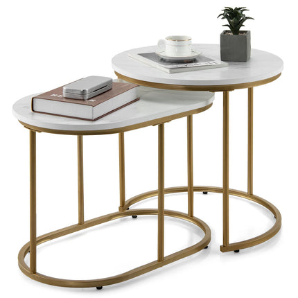Dreamade Modern Nesting Coffee Table Set of 2, Accent Marble Look Stacking Side Table for Living Room Bedroom