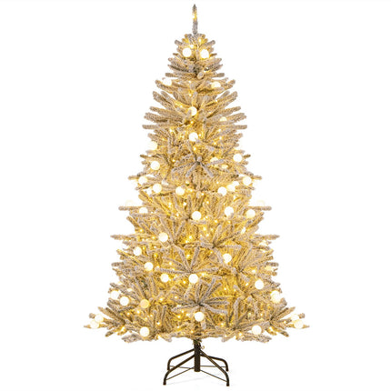 Dreamade Pre-Lit Snow Flocked Christmas Tree with Warm White LED Lights & Globe Lights