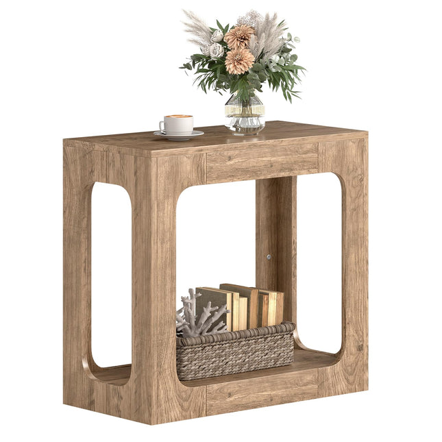 Dreamade Narrow End Table 2-Tier Farmhouse Side Table with Open Storage Shelf