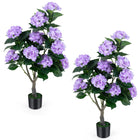 Dreamade 2 Pack Artificial Hydrangea Tree w/11 Flowers & Realistic Trunk in Plastic Nursery Pot