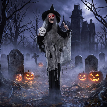 DREAMADE 6.3 FT Animatronic Halloween Life-Size Talking Witch Decor