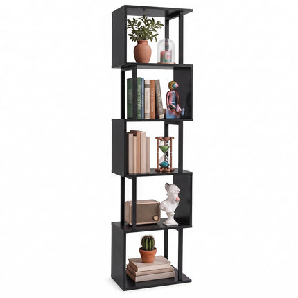 Dreamade 5-Tier S-Shaped Wood Bookcase w/Metal Frame (1/2)