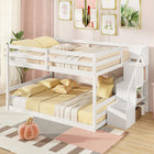 Dreamade Bunk Bed with Stairs, Solid Wood Floor Bunk Bed with Storage Staircase & Full-Length Guardrails
