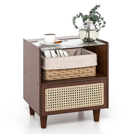 Dreamade Rattan Nightstand with Drawer