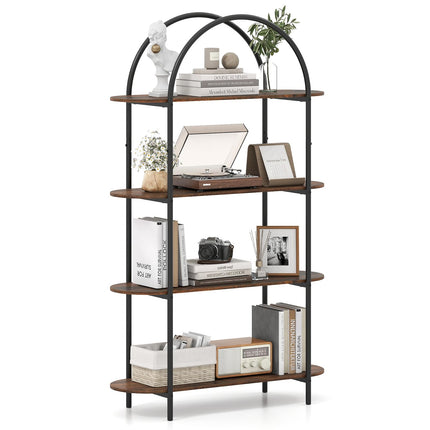 Dreamade Arched Bookshelf 4-Tier Industrial Open Bookcase with Sturdy Metal Frame