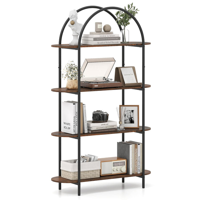 Dreamade Arched Bookshelf 4-Tier Industrial Open Bookcase with Sturdy Metal Frame