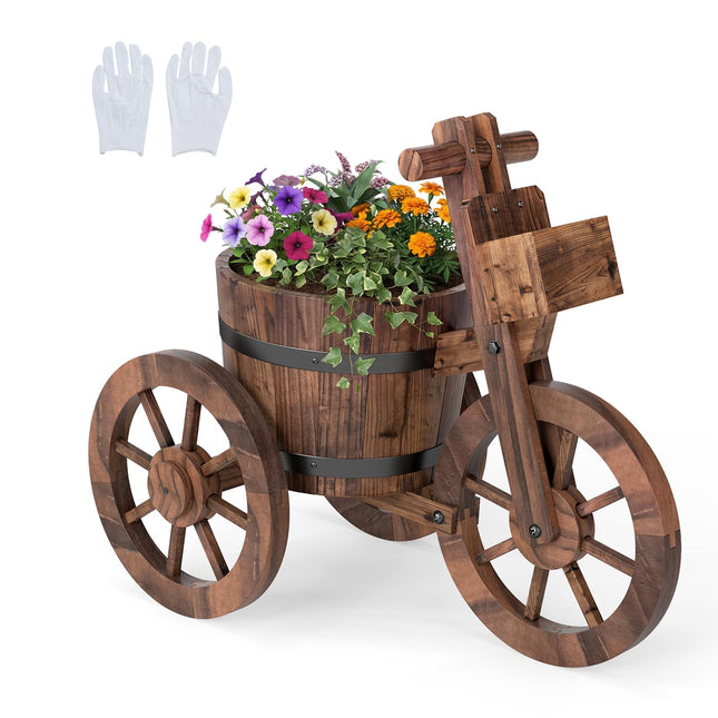 Dreamade Wooden Wagon Planter with Wheels for Patio Backyard Balcony