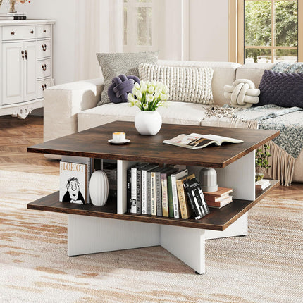Dreamade Mid Century Modern Center Table with 4 Storage Compartments