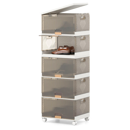 Dreamade 5 Tier Stackable Storage Bins with Lids 22.5 Gal Foldable Shoe Storage Box